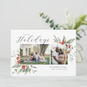 Fijne Waterverf Prettige feestdagen Floral Feestdagenkaart (Staand voorkant)