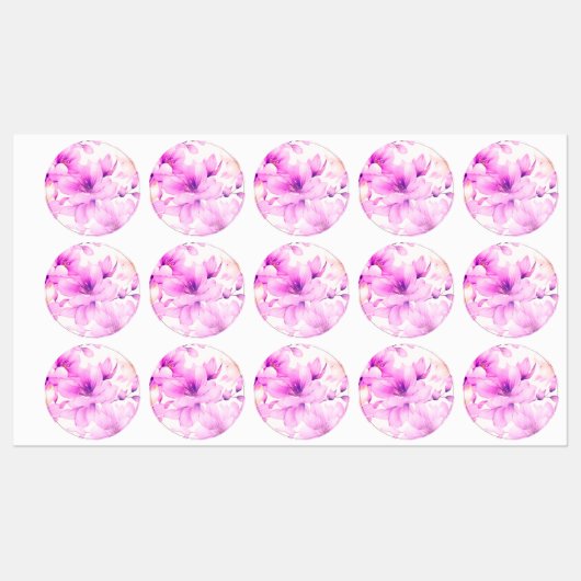 Fijne Waterverf Roze Bloemen Labels (Vel)