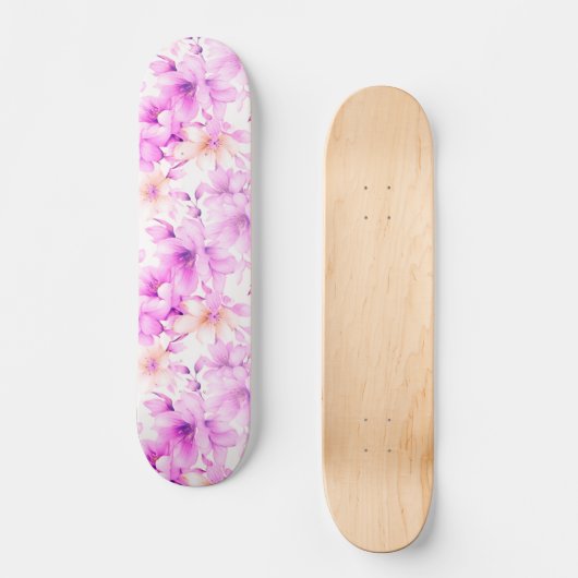 Fijne Waterverf Roze Bloemen Persoonlijk Skateboard (Voorkant)