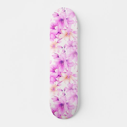 Fijne Waterverf Roze Bloemen Persoonlijk Skateboard (Voorkant)