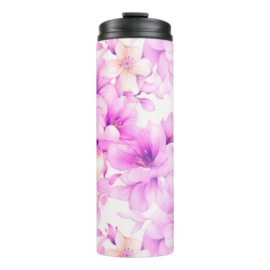 Fijne Waterverf Roze Bloemen Thermosbeker (Voorkant)