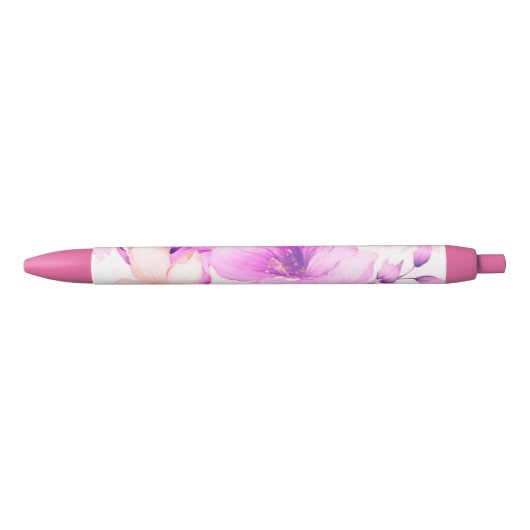 Fijne Waterverf Roze Bloemen Zwarte Inkt Pen (Voorkant)