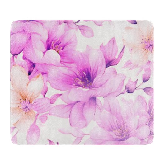 Fijne Waterverf Roze Bloemenglas Snijplank (Voorkant)