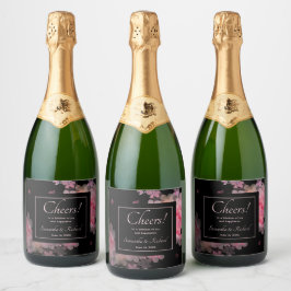 Fijne Waterverf Roze Floral Sparkling Wijnetiket