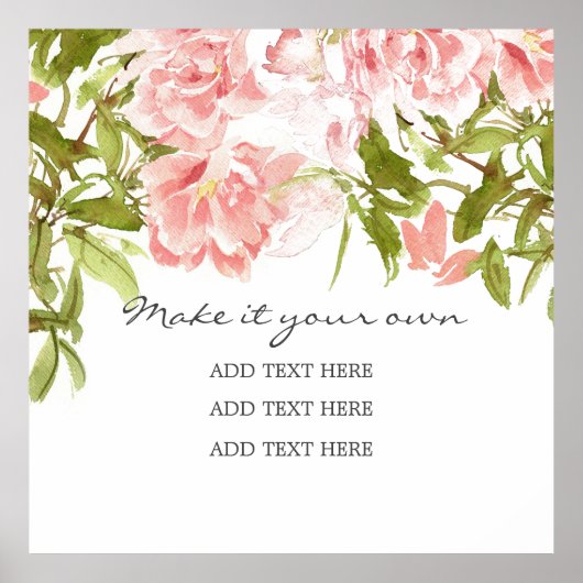 Fijne Waterverf Roze Peonies Wedding Poster (Voorkant)