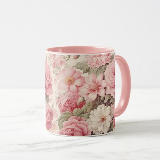 Fijne Waterverf Roze Rozen & Appelbloesems Mok (Voorkant rechts)