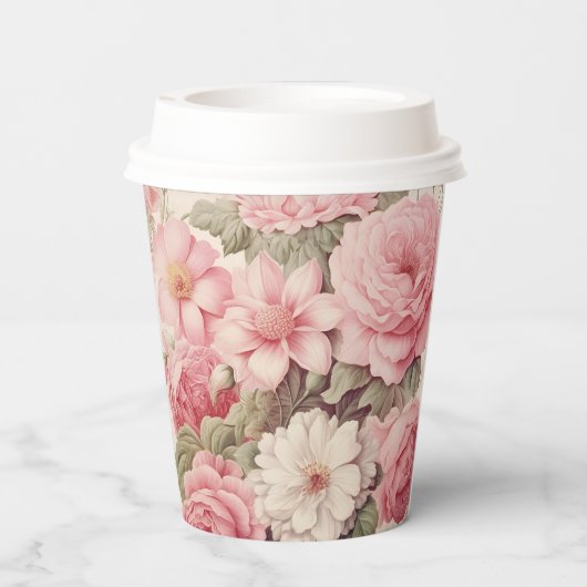 Fijne Waterverf Roze Rozen & Appelbloesems Papieren Bekers (Achterkant)