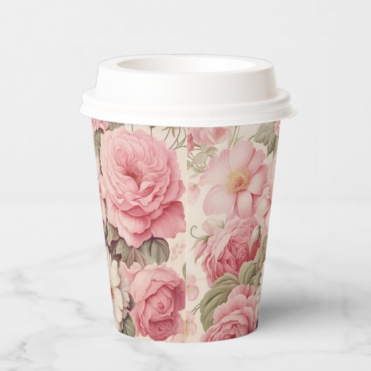 Fijne Waterverf Roze Rozen & Appelbloesems Papieren Bekers (Rechts)