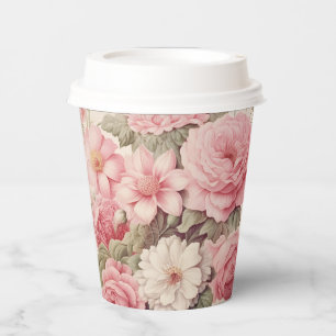 Fijne Waterverf Roze Rozen & Appelbloesems Papieren Bekers