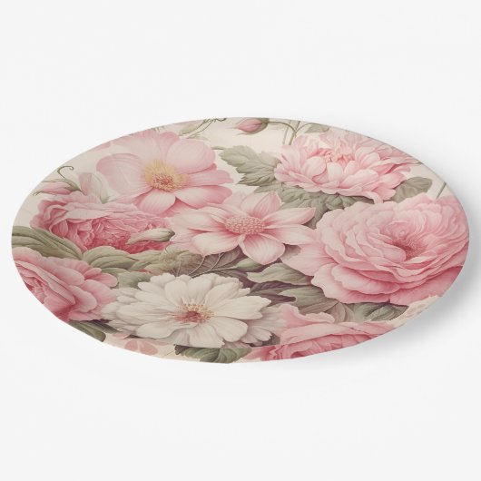 Fijne Waterverf Roze Rozen & Appelbloesems Papieren Bordje (Gekanteld)