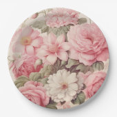 Fijne Waterverf Roze Rozen & Appelbloesems Papieren Bordje (Voorkant)