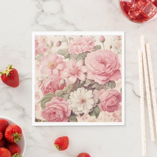 Fijne Waterverf Roze Rozen & Appelbloesems Servet (Insitu)