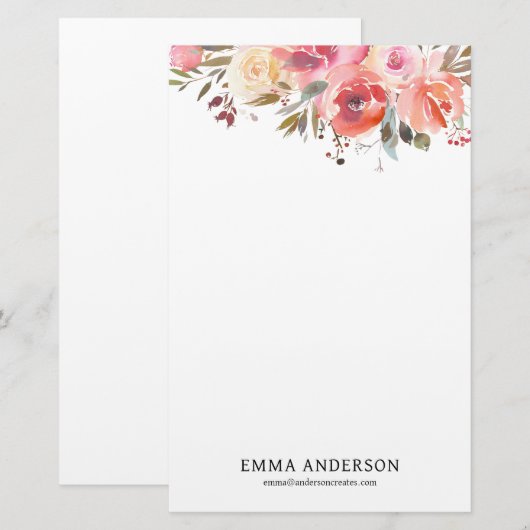 Fijne Waterverf Rozen Briefpapier (Voorkant / Achterkant)