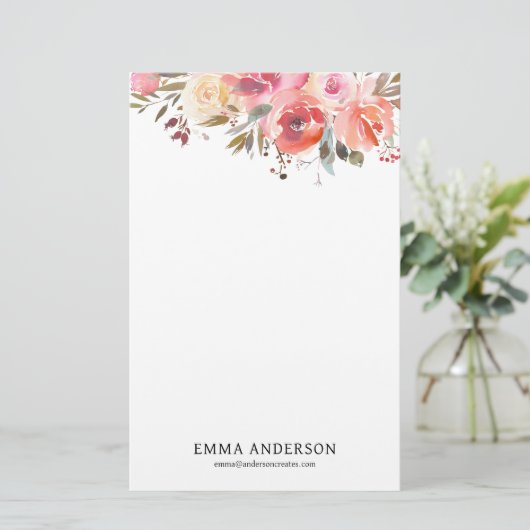 Fijne Waterverf Rozen Briefpapier (Staand voorkant)