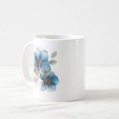 Fijne waterverf stoffige blauw- en goudbloemen koffiemok (Voorkant links)