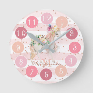 Fijne Waterverf Unicorn  Roze Monogram R Ronde Klok