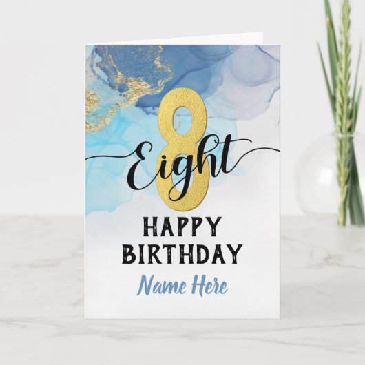 Fijne Waterverf van 8 september Blauwe & gouden jo Kaart (Voorkant)