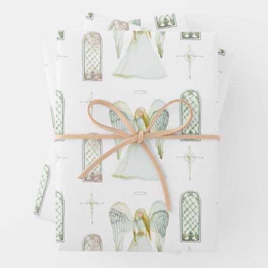 Fijne Waterverf Whimsical Angel Cross Pattern Inpakpapier Vel (In situ)
