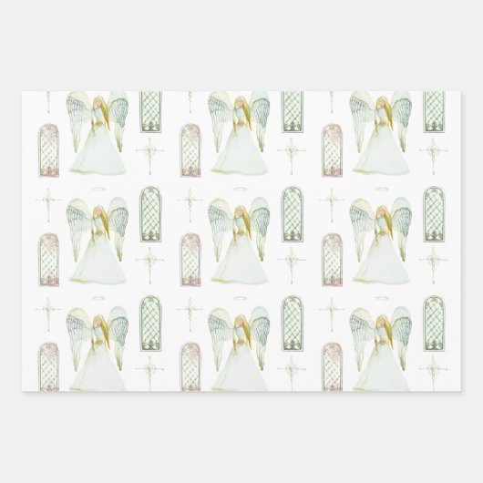 Fijne Waterverf Whimsical Angel Cross Pattern Inpakpapier Vel (Voorkant)