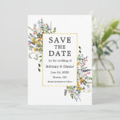 Fijne Waterverf Wildbloemen Foto Gold Save The Date (Staand voorkant)