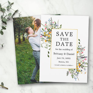 Fijne Waterverf Wildbloemen Foto Gold Save The Date