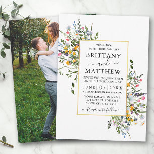 Fijne Waterverf Wildbloemen Foto Gold Wedding Kaart
