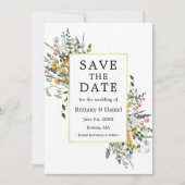 Fijne Waterverf Wildbloemen Gold Dusty Blue Save The Date (Voorkant)