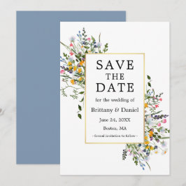 Fijne Waterverf Wildbloemen Gold Dusty Blue Save The Date