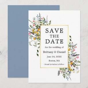 Fijne Waterverf Wildbloemen Gold Dusty Blue Save The Date