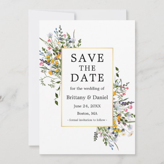 Fijne Waterverf Wildbloemen Gold Sage Green Save The Date (Voorkant)