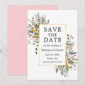 Fijne Waterverf Wildbloemen Roze Blush Save The Date (Voorkant / Achterkant)