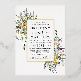 Fijne Waterverf Wildbloemen Weddenschap goud Folie Uitnodiging