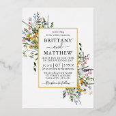 Fijne Waterverf Wildbloemen Weddenschap goud Folie Uitnodiging (Voorkant)