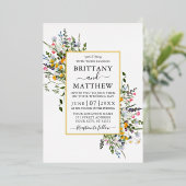 Fijne Waterverf Wildbloemen Weddenschap goud Folie Uitnodiging (Staand Voorkant)