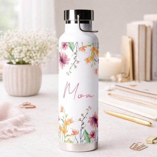 Fijne waterverf wilde bloem gepersonaliseerd waterfles