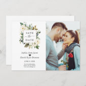 Fijne Waterverf Witte bloemen Foto bruiloft Save The Date (Voorkant / Achterkant)