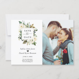 Fijne Waterverf Witte bloemen Foto bruiloft Save The Date