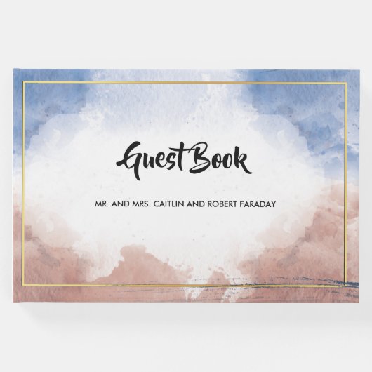 Fijne waterverf zinspeelt op golven gastenboek (Voorkant)