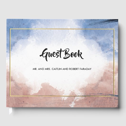 Fijne waterverf zinspeelt op golven gastenboek (Voorkant)