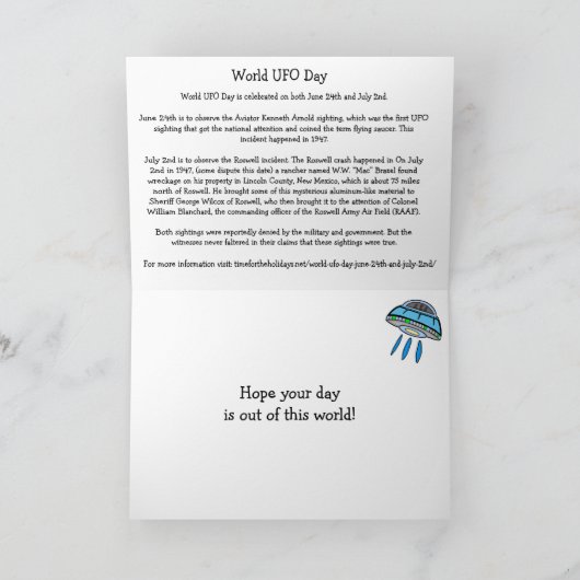Fijne Wereld UFO Dag 24 juni of 2 juli Kaart (Binnen)