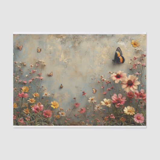 Fijne Wildbloemen en een Vlinder Tissuepapier (Voorkant)