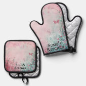 Fijne Wildbloemen en Vlinder Gepersonaliseerd Ovenwant & Pannenlap Set (Voorkant / Achterkant)