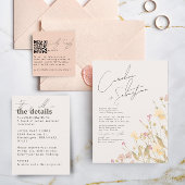 Fijne Wildbloemen Ivoor RSVP QR Code Bruiloft Kaart