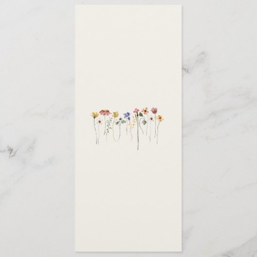 Fijne wilde bloem | Beige Tuin Huwelijksdiner Menu (Achterkant)