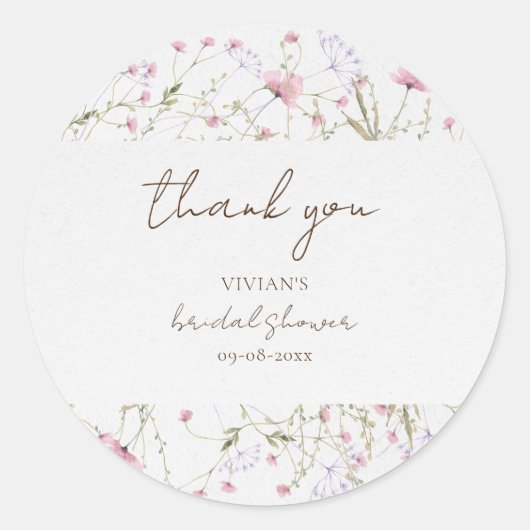 Fijne Wilde Bloem Bruiloft Dank Je Wel Ronde Sticker (Voorkant)