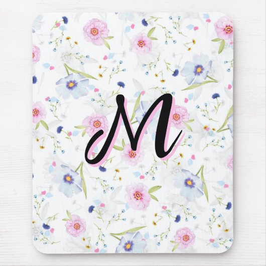 Fijne Wilde Bloem Script Monogram M Coquette Muismat (Voorkant)