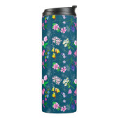 Fijne wilde bloemen in donkerblauw. Custom. Thermosbeker (Gedraaid links)