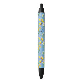 Fijne wilde bloemen in hemelsblauwe aquarellen zwarte inkt pen