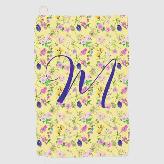 Fijne wilde bloemen in lichtgeel. Custom. Golfhanddoek (Voorkant)