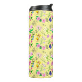 Fijne wilde bloemen in lichtgeel. Custom. Thermosbeker (Gedraaid links)